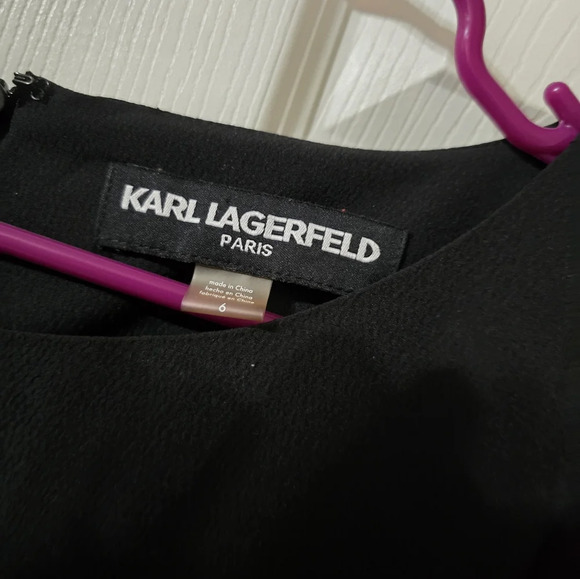 Karl Lagerfield Black Crepe Sheath Mini Dress, Sheer Chiffon Slit Sleeves, EUC! - Picture 12 of 13